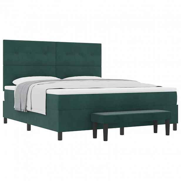 vidaXL Postel s boxspringem s čelo Tmavě zelená 200 x 180 cm samet