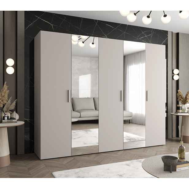 Šatní skříň se zrcadly HELMA 2 250 cm - kašmír / stříbrné úchyty