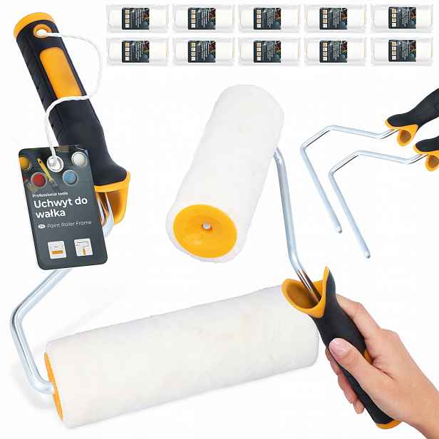 10x Malířský Váleček 18 cm Náhradní Náplň Váleček Vlna 2x Držák Rukojeť Malowa H0