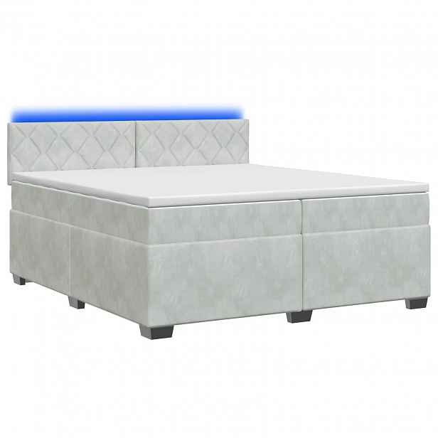 vidaXL Box spring postel s matrací a LED Světle šedá 200 x 200 cm