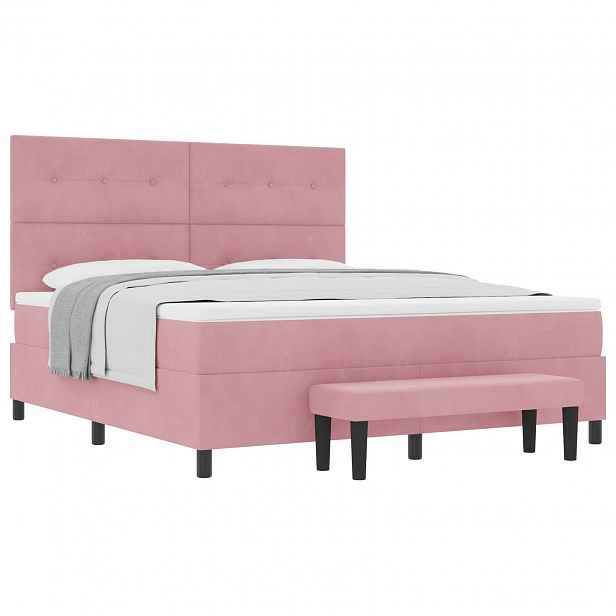 vidaXL Postel s boxspringem s čelo Růžová 200 x 180 cm samet