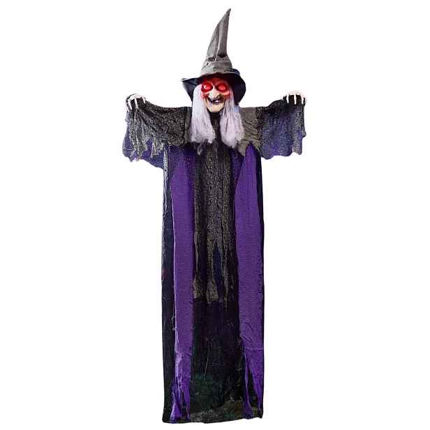 Halloweenská Čarodějnice Závěsná 213 CM Zvuk Aktivace Hlasem Dekorace