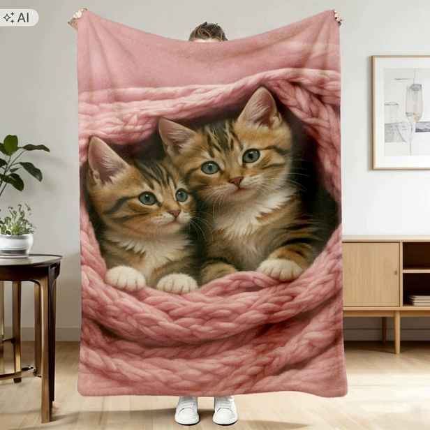 Koc kočky koťata růžová kočka růžový přehoz kočka Dárek 150 x 200 cm