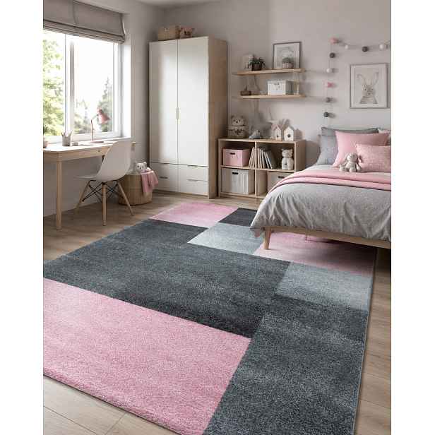 Kusový koberec Lucca 1810 pink, 200x290, růžová, šedá, kancelář, Ayyildiz