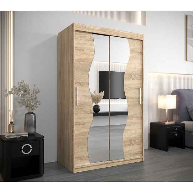 Šatní skříň se zrcadly JUDITA - šířka 120 cm, dub sonoma