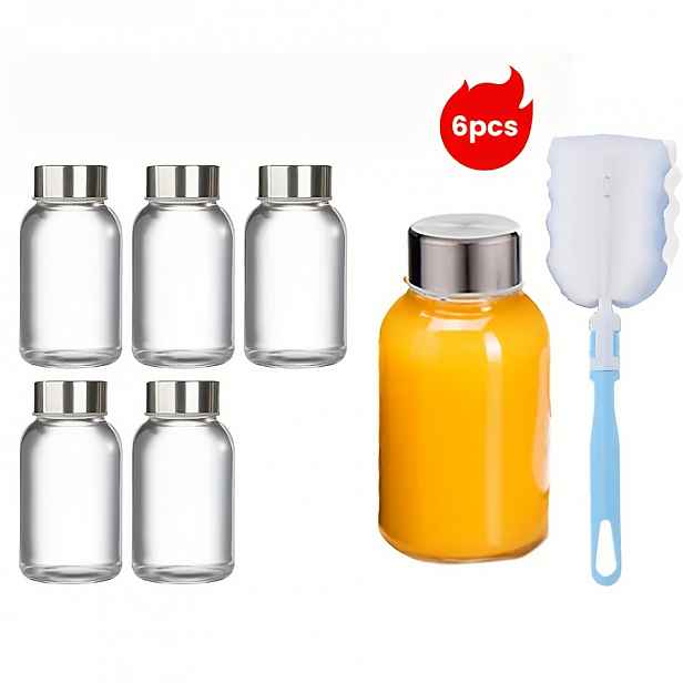 TEMU Sada 6 skleněných lahviček odolných proti úniku, po 150 ml (5 uncí) každá, s kovovými víčky - přenosné, ideální pro kempování, pikniky, večírky,