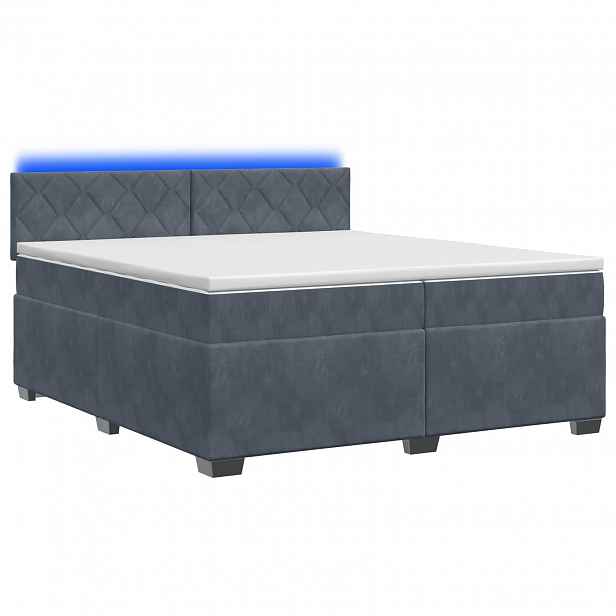 vidaXL Box spring postel s matrací a LED Tmavě šedá 200 x 200 cm Samet
