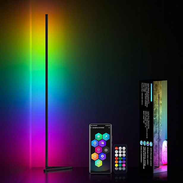 Rohová Led Rgb+ic stojící lampa s aplikací a dálkovým ovládáním 12W 140 Cm, černá