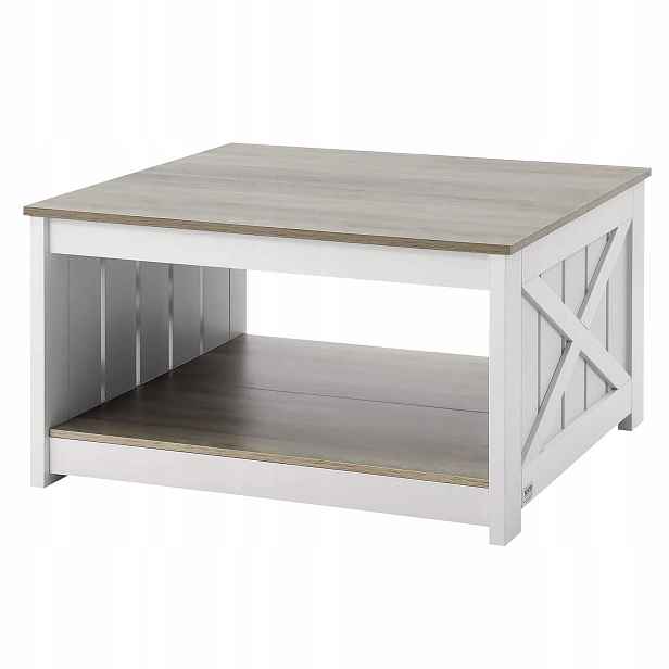 Kávový stolek čtvercový 80 cm bílý rustikální prémiový design úložný prostor