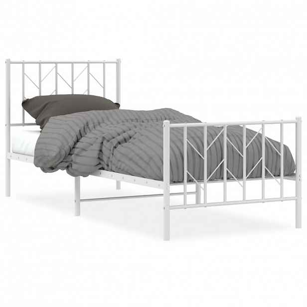 vidaXL Kovový rám postele s hlavovým a nožním čelem bílý 80 x 200 cm
