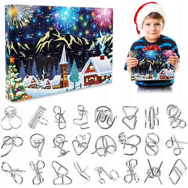 Adventní kalendář 2025 Kovové puzzle Iq 24 Logické hry dárek