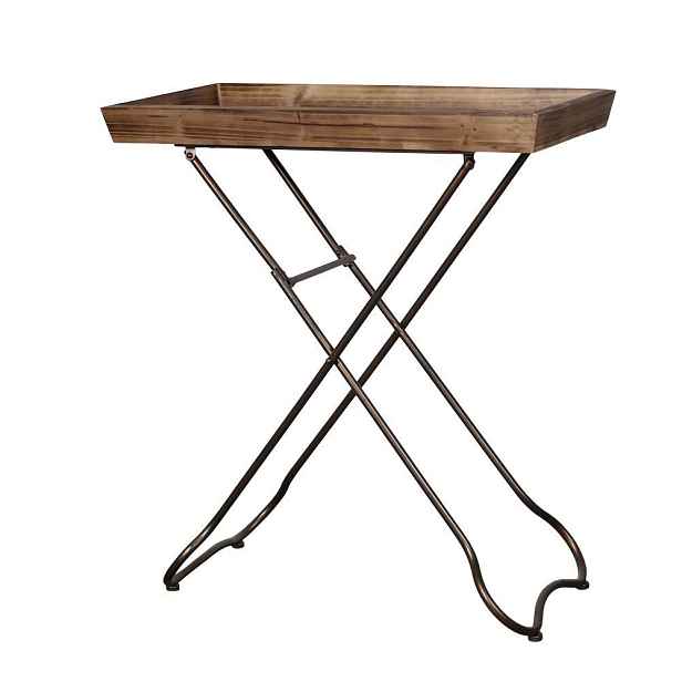 Hnědý odkládací skládací stolek s dřevěným podnosem - 70*35*80 cm Chic Antique