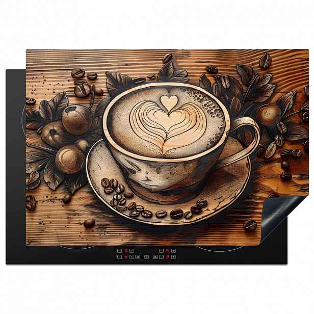 MuchoWow KRYT NA INDUKČNÍ DESKU Káva - Vintage - hnědá - šálek - dřevo 75x52 cm