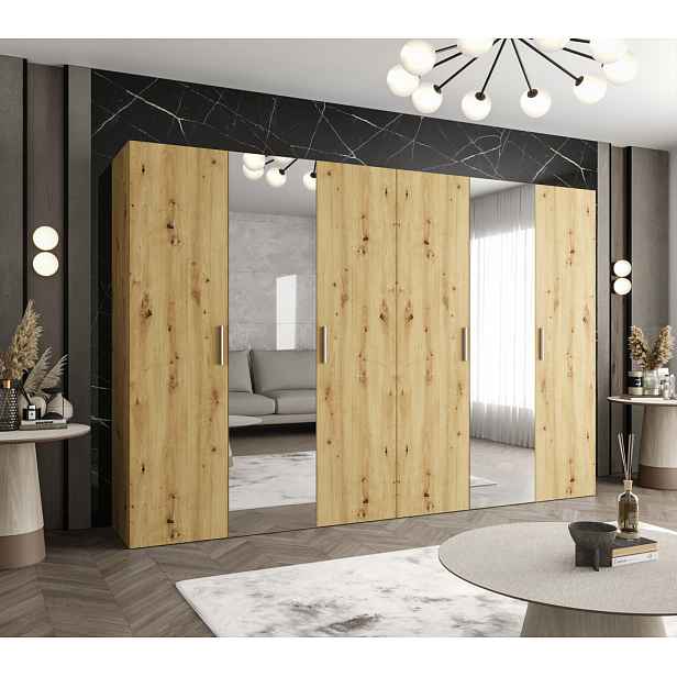 Šatní skříň se zrcadly HELMA 2 300 cm - dub artisan / stříbrné úchyty