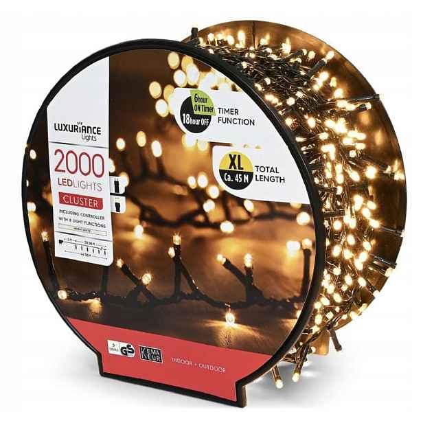 Vánoční Osvětlení Na Stromeček 2000 Led 45 M, Teplé Bílé, Venkovní Časovač, 8 Režimů