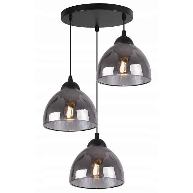 Závěsná Stropní Lampa Lustr Trojitý, Černá, Grafitové Skleněné Stínítko