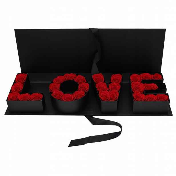 Flowerbox s nápisem Love krabička na květiny a růže dárek k Valentýnu 65 cm