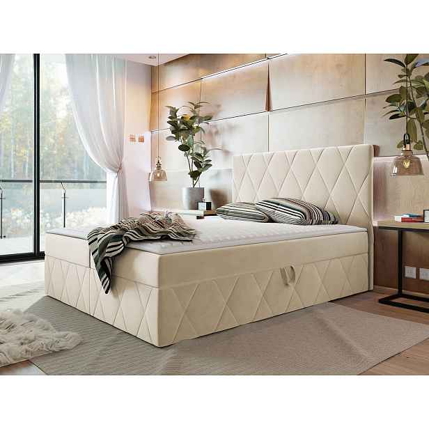 Hotelová manželská postel 160x200 PALMA - smetanová + topper ZDARMA