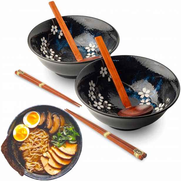 Sada misek a tyčinek na polévku a těstoviny Ramen Anemone Blue