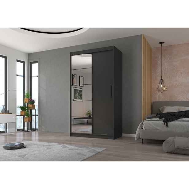 Šatní skříň se zrcadlem 120 cm HAMLIA - šedá