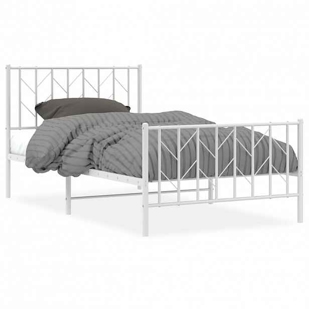 vidaXL Kovový rám postele s hlavovým a nožním čelem bílý 100 x 200 cm