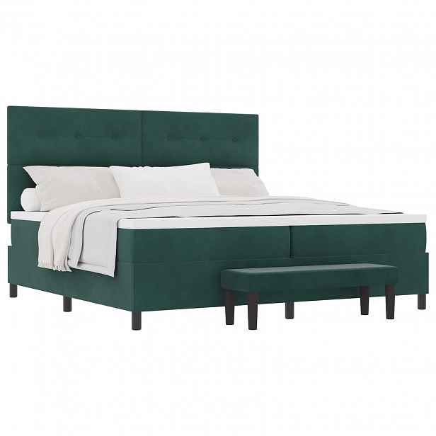 vidaXL Postel s boxspringem s čelo Tmavě zelená 200 x 200 cm samet