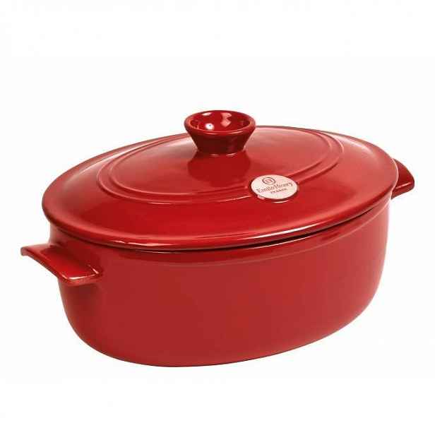 Emile Henry Hrnec oválný s poklicí - 33 x 26 cm, granátová 344560