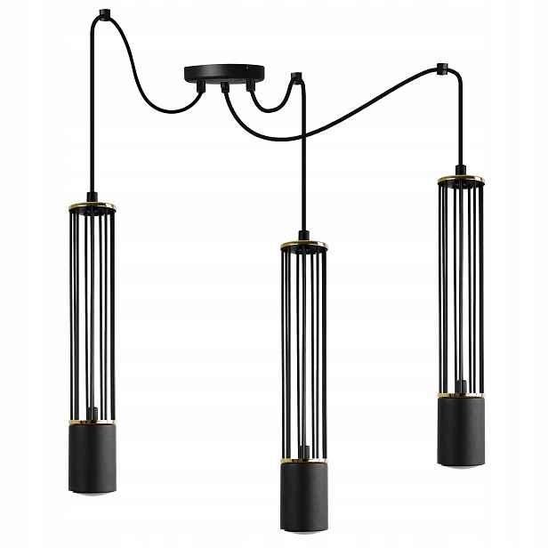 Led Stropní Lampa Závěsná Tuba Trojitý Lustr Loft Pavouk Černo-zlatá