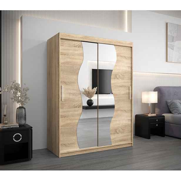 Šatní skříň se zrcadly ULRIKA - šířka 150 cm, dub sonoma
