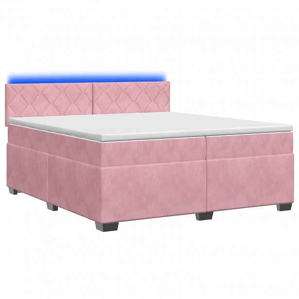 vidaXL Box spring postel s matrací a LED Růžová 200 x 200 cm Samet