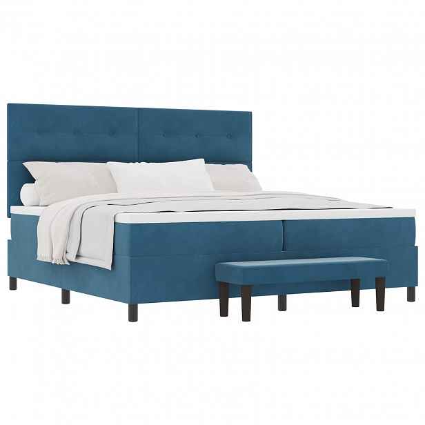 vidaXL Postel s boxspringem s čelo Tmavě moddrá 200 x 200 cm samet
