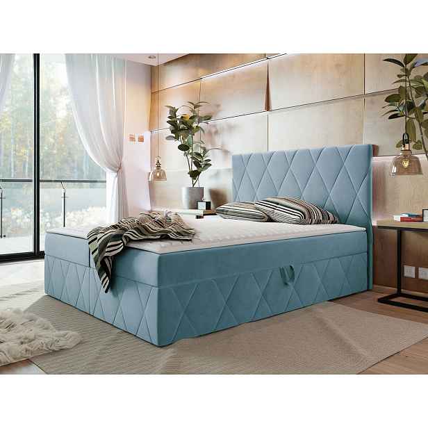 Hotelová manželská postel 160x200 PALMA - světlá modrá + topper ZDARMA
