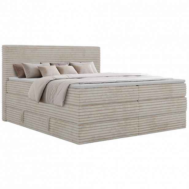 MKS POSTEL BOXSPRING TILION KING 140/200 - Béžová Manšestr - H3 - Topper T25