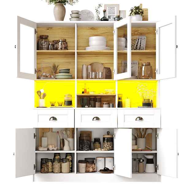 Modenvie BUFFET skříň z MDF, 140/40/175 cm bílá s LED osvětlením