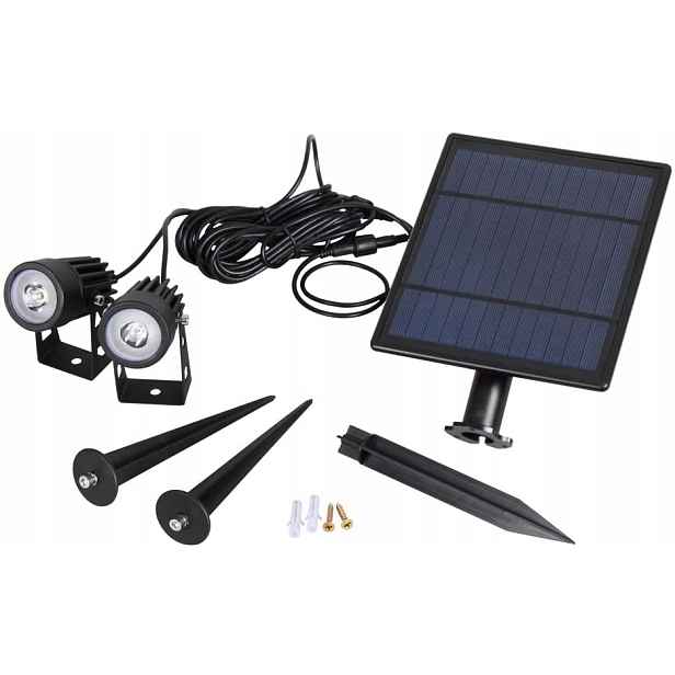 Solární zahradní lampa Led 2x3W 6000K senzor soumraku, panel 5W