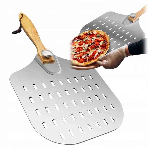 Lopata na pizzu, špachtle na pizzu s dřevěnou rukojetí, špachtle na otáčení