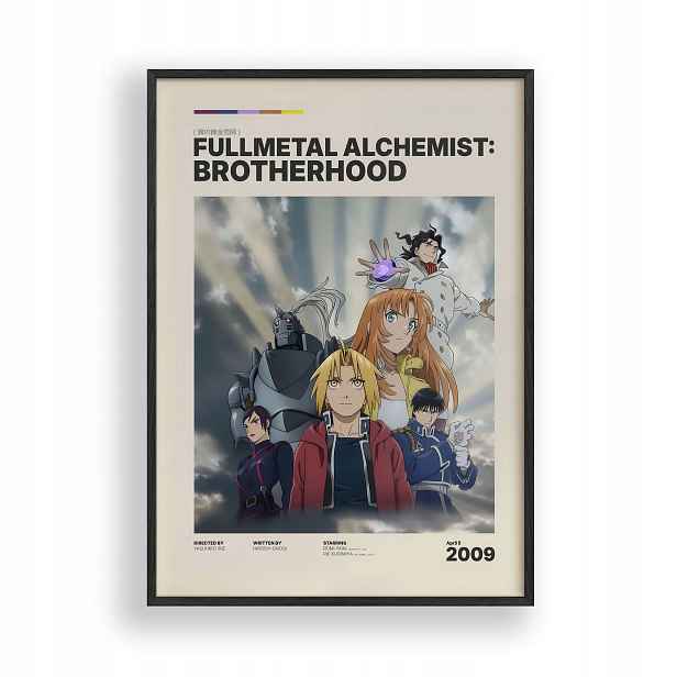 Obraz Fullmetal Alchymisté Hrdinové Plakát Rámeček Dřevěný Černý 30x42 cm