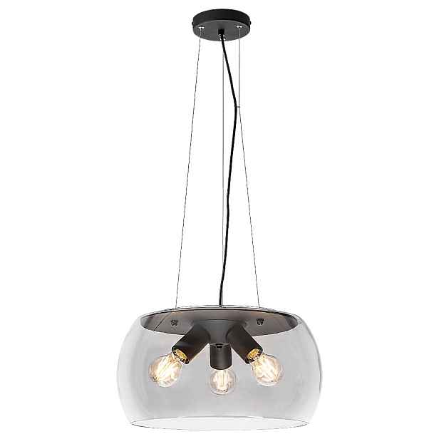 Moderní černá skleněná závěsná lampa nad stůl, kulatá, 40 cm, 3 body, Rabalux