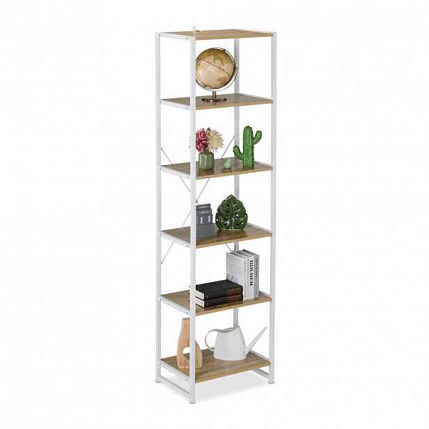 Relaxdays REGÁL Bílý dřevodekor industriální 6 polic 180 cm