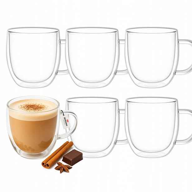 6 x Termosklenice Na Kávu Latte Čaj S Dvojitým Uchem Dnem 350 ml