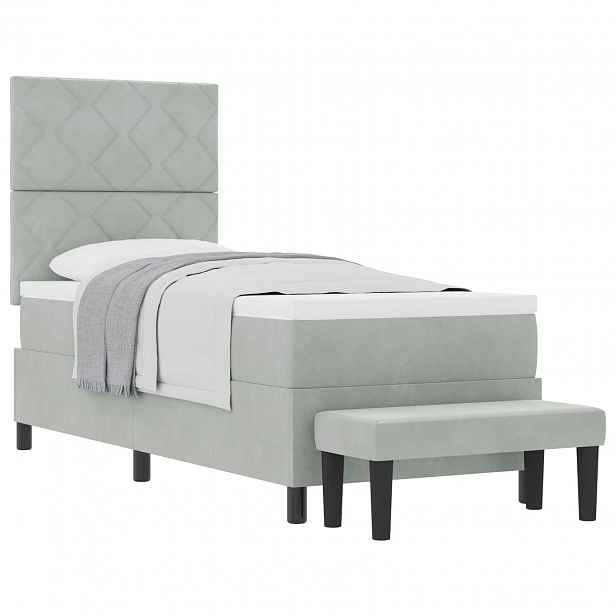 vidaXL Postel s boxspringem s čelo Světle šedá 200 x 80 cm samet