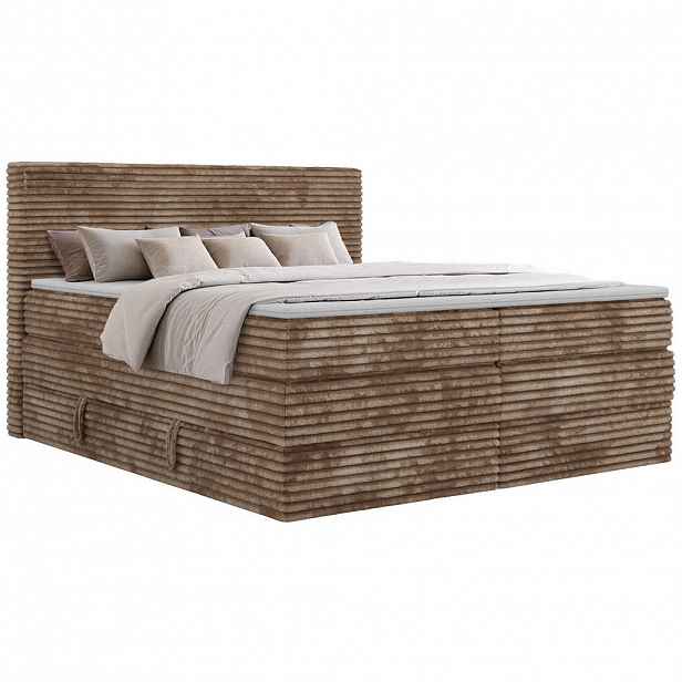 MKS POSTEL BOXSPRING TILION KING 140/200 - Hnědá Manšestr - H4 - Topper Visco