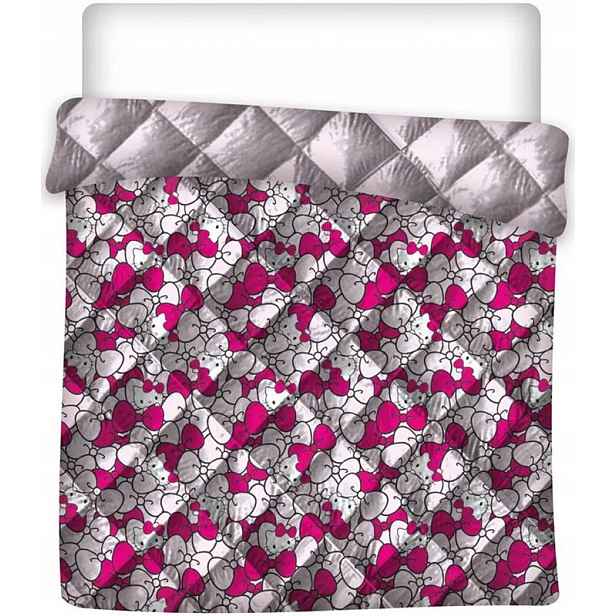 Oboustranná přikrývka a přehoz na postel Hello Kitty Pink Bow 240 x 220 cm.