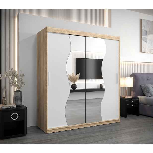 Skříň s posuvnými dveřmi REGINA - šířka 180 cm, dub sonoma / bílá