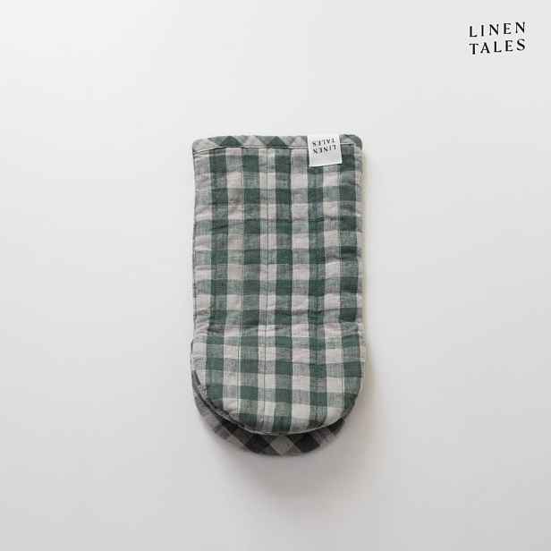 Lněná kuchyňská rukavice Forest Green Gingham – Linen Tales