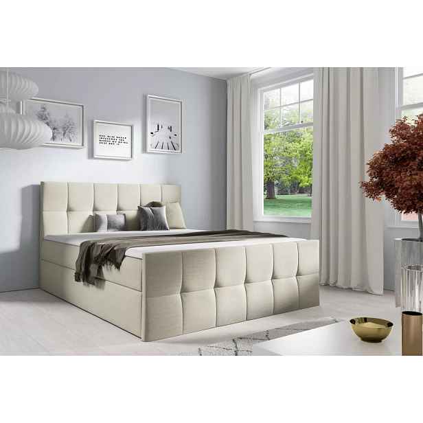 Manželská postel CHLOE - 200x220, béžová 1 + topper ZDARMA