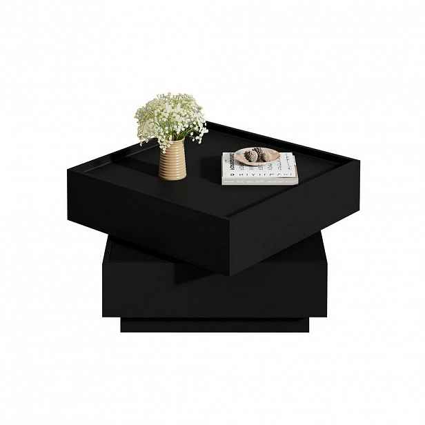 Modfu KONFERENČNÍ stolek z dřevotřísky 60x60x38 cm černý s otočnou deskou 360° a 2 zásuvkami