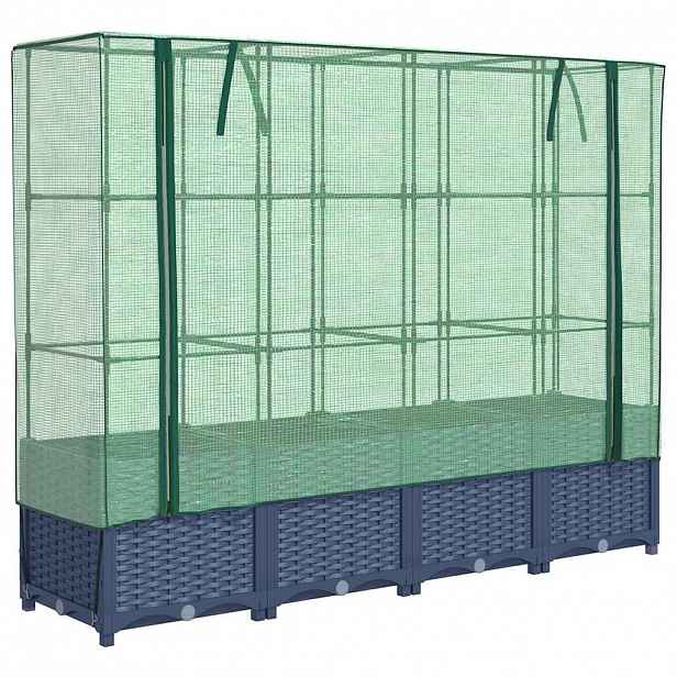 vidaXL Vyvýšený záhon s krytem na skleník, ratanový vzhled 160x40x138 cm