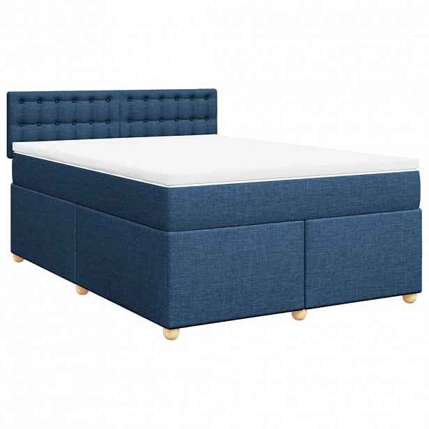 vidaXL Box spring postel s matrací modrá 160x200 cm textil