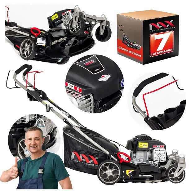 Benzínová Sekačka S Pojezdem Nax Motor Briggs 125CCM, Záběr 42 CM, Koš 45 L, Otočná Kola